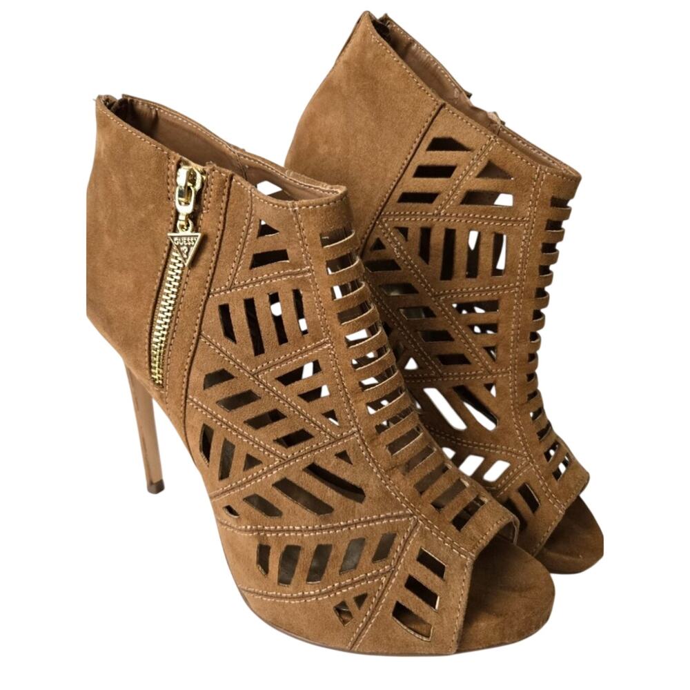 GUESS Margot Caged Strappy Brown Y2K High 4" Heels Women's Size 8.5